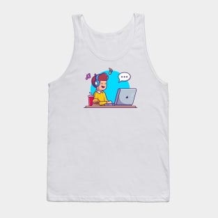 Male listening music cartoon Tank Top